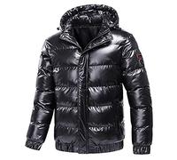 Chaqueta de algodón de manga larga con cremallera para hombre, color liso, brillante, para invierno, Negro, XXL