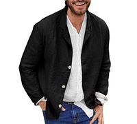 Chaqueta de algodón y lino para hombre, holgada, ligera, con botones, casual, para verano, al aire libre, con solapa, ropa deportiva, b# negro, X-Large