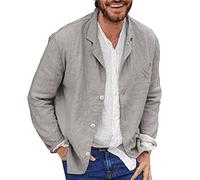 Chaqueta de algodón y lino para hombre, holgada, ligera, con botones, casual, para verano, al aire libre, con solapa, ropa deportiva, A# Gris, XXX-Large
