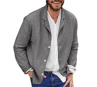 Chaqueta de algodón y lino para hombre, holgada, ligera, con botones, casual, para verano, al aire libre, con solapa, ropa deportiva, B# Gris Oscuro, Medium