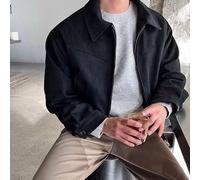 Chaqueta de ante corte holgado para hombre con cuello de solapa y mangas largas, estilo vintage para primavera y otoño (XL negro)