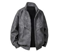 Chaqueta de ante elegante, con dobladillo elástico, estilo motero, universitario, cuello alto, Gris Hellasch, L