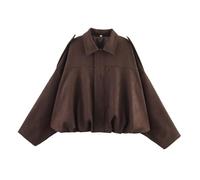 Chaqueta de ante para mujer, chaqueta bomber corta, oversized con forro polar, solapa cálida e informal con cremallera, manga larga, abrigo de piloto, chaqueta de entretiempo, chaqueta de otoño, ropa