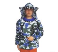 Chaqueta de apicultura con bata y sombrero redondo, diseño de manga larga, bolsillo frontal de tela transpirable ligera para un fácil acceso a objetos pequeños (azul marino)