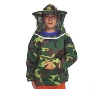 Chaqueta de apicultura con bata y sombrero redondo, diseño de manga larga, bolsillo frontal de tela transpirable ligera para un fácil acceso a objetos pequeños (camuflaje)