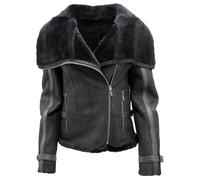 Chaqueta De Aviador De Cuero De Sheepskin Merino Negra Para Mujer