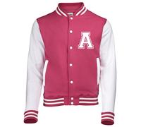 Chaqueta de béisbol con inicial en la parte delantera - Edward Sinclair - Hot Pink & White Sleeves 9-11 Años