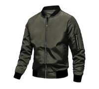 Chaqueta de béisbol para hombre, color liso, para otoño e invierno, manga larga, resistente al viento, con cremallera, Ejercito Verde, XL