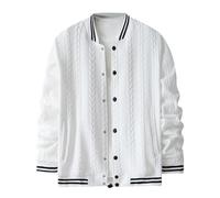 Chaqueta de béisbol para hombre, diseño de retazos de color trigo, textura jacquard de un solo botonadura, abrigo casual con bolsillos, blanco, M