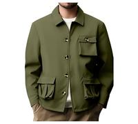 Chaqueta de camisa para hombre, chaqueta ligera de un solo color, cierre de botones, chaqueta funcional de manga larga, informal, chaqueta para el tiempo libre, chaqueta para exteriores, con bolsillo