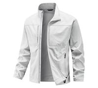 Chaqueta de chándal para hombre, de manga larga, cortavientos, chaqueta para correr, chaqueta softshell, informal, clásica, ligera, chaqueta de moto, chaqueta para otoño e invierno, R blanco., M