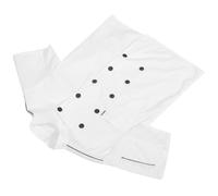 Chaqueta de Chef Color Blanco Talla L de Poliéster, Manga Corta | Cuello Alto, Doble Botonadura, para Restaurante y Cocina, Absorbe Humedad, Fácil Limpieza, Anti Manchas