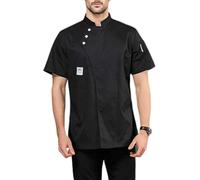 Chaqueta de Chef de Verano, Manga Corta Transpirable Unisex, Camisa de Catering for Servicio de Alimentos, Abrigo de Ropa de Trabajo for panadería de Hotel(Black,Large)