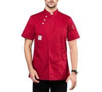 Chaqueta de Chef de Verano, Manga Corta Transpirable Unisex, Camisa de Catering for Servicio de Alimentos, Abrigo de Ropa de Trabajo for panadería de Hotel(Red,Large)