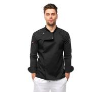 Chaqueta de chef para hombre de manga larga con botones a presión easyMove y dryMesh, ajuste slim fit, chaqueta moderna de panadero - Negro, 2XL