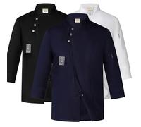 Chaqueta de Chef Profesional Uniforme de Cocina Manga Larga con Bolsillos y Botones - Bata Resistente para Cocinero,Ropa de Trabajo Chefs(Blue,XL)