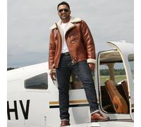 Chaqueta De Cordero Para Hombre VANDAMM CASTAÑO Invierno Biker