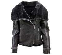 Chaqueta de cuero de aviador de piel de oveja Merino Negro corto