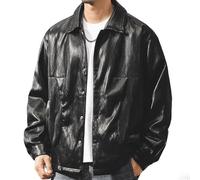 Chaqueta De Cuero De Botonadura Sencilla Para Hombre - Abrigo De Estudiante Estilo Camisa Con Solapa, Corte Medio(M)