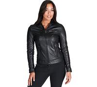 Chaqueta de Cuero de Cordero Negro para Mujer calzadora Modelo Biker Vintage Cuero Genuino Made in Italy Giulia XXS/Black