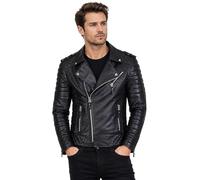 Chaqueta de cuero de la motocicleta Brando Classic Purple/Black Quilted Biker Ropa de abrigo de cuero genuino, Negro, L