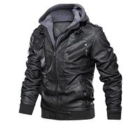 Chaqueta de Cuero Hombres Otoño Invierno Chaqueta con capucha béisbol PU Abrigo Moda Gruesa bombardero Impermeable a Prueba de Viento Slim Fit Ropa de moto Casual Talla grande