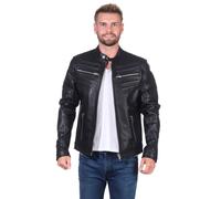 Chaqueta de Cuero - Koza Hombre Motorista Cuero Auténtico Chaqueta Negro