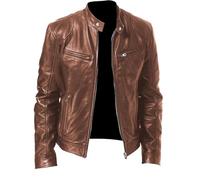 Chaqueta de cuero para hombre: chaqueta de motociclista para hombre, chaqueta de cuero vintage con cuello alto, chaqueta bomber de cuero sintético para motocicleta, chaqueta de piel sintética con