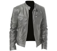 Chaqueta de cuero para hombre: chaqueta de motociclista para hombre, chaqueta de cuero vintage con cuello alto, chaqueta bomber de cuero sintético para motocicleta, chaqueta de piel sintética con