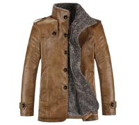 Chaqueta de cuero para hombre, chaqueta de piel cálida, chaqueta de invierno, cuello alto, chaqueta de forro polar, vintage, informal, chaqueta bomber con botones, chaqueta de motorista, cómoda a