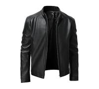 Chaqueta de cuero para hombre con cuello alto L9WEI Vintage Biker con cremallera, chaqueta de cuero sintético para motocicleta con cremallera, Negro , XL