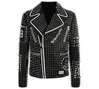 Chaqueta de cuero para hombre con tachuelas de rock punk y moto, color negro, Brando negro, XXL
