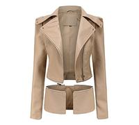 Chaqueta de cuero para mujer, chaqueta corta de otoño, elegante, chaqueta de entretiempo, chaqueta de piel sintética monocolor, con bolsillos, chaqueta de motorista, chaqueta impermeable para