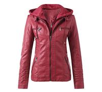 Chaqueta de cuero para mujer con cremallera, abrigo con capucha, chaqueta corta de piel sintética, chaqueta con capucha, tallas grandes, chaquetas de moto de manga larga para primavera, otoño, ropa de