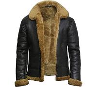 Chaqueta de cuero RAF para hombres Aviador B3, con piel de oveja auténtica, chaqueta bomber de shearling genuino, vuelo, para invierno, WW2 - Negro, Jengibre, M
