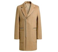 Chaqueta de cuero sintético otoño e invierno 2024 largo y grueso con cremallera de moda Chaqueta Elegante, Caqui., XXL
