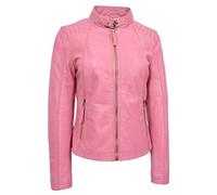 Chaqueta de cuero suave para mujer, color rosa bebé, casual, ajustado, estilo motociclista, estilo Jadie, rosa pastel, 42
