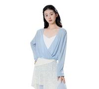 Chaqueta de Danza Ballet Ballet Wrap Top Manga Larga, Camisa de Baile for Mujer(Blue,M)
