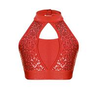 Chaqueta de Danza Ballet Tops de Lentejuelas Brillantes for niños, Chaleco sin Mangas for niñas, Camisetas sin Mangas for Ropa de Baile de Jazz, Disfraz de actuación(Red,16)