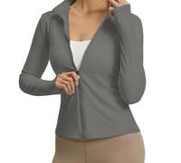 Chaqueta de Entrenamiento con Cremallera UPF 50+ para Mujer, Chaqueta de Yoga Ligera Manga Larga con Orificios para Pulgares, Camisa UV y Top Deportivo Fino para Running y Senderismo(Gray,X-Large)