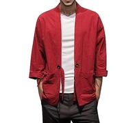 Chaqueta de entretiempo para hombre Chaqueta de ocio clásica Japón Kimono Haori Chaqueta Abrigos Manga Larga Bordado Cardigan Hombre Happi Chaqueta 3/4 Manga Hanbok Tang Traje Delgada Chaqueta de