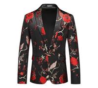 Chaqueta de esmoquin bordada para hombre, con estampado formal, chaqueta de graduación, cena, abrigo deportivo, delgado, negocios, boda, esmoquin de flores, Rojo 1, L