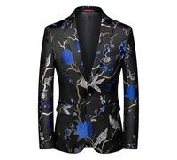 Chaqueta de esmoquin bordada para hombre, con estampado formal, chaqueta de graduación, cena, abrigo deportivo, delgado, negocios, boda, esmoquin de flores, Azul 1, L