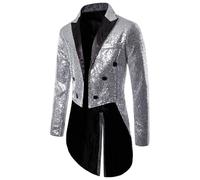 Chaqueta de Esmoquin con Lentejuelas de Cola Golondrina para Hombre, Chaqueta Traje, Blazer, Corte Entallado, FRAC para Cena, Boda, Vestido, Abrigo Plateado pequeño