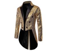 Chaqueta de Esmoquin con Lentejuelas para Hombre, Chaqueta de Cola Golondrina, Blazer Ajustado para Cena, Boda, FRAC, Abrigo Dorado Extragrande
