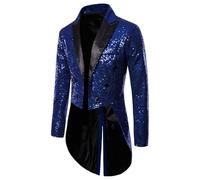 Chaqueta de Esmoquin con Lentejuelas para Hombre, Chaqueta de Traje Cola Golondrina, Blazer Ajustado, FRAC para Cena o Boda, Abrigo Vestir, Azul Oscuro pequeño