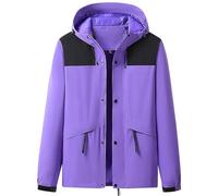 Chaqueta de esquí para niña, forro polar, resistente al viento, cálido, abrigo de invierno con capucha extraíble, piel sintética, abrigo de piel para mujer, morado, 3XL