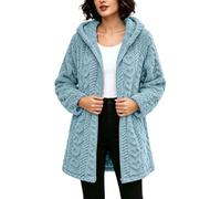 Chaqueta de forro polar con capucha para mujer, abrigo de invierno con | Abrigo cálido de sherpa con textura de punto trenzado con cremallera frontal y capucha de longitud media
