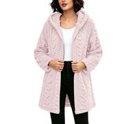 Chaqueta de forro polar con capucha para mujer, abrigo de invierno con | Abrigo cálido de sherpa con textura de punto trenzado con cremallera frontal y capucha de longitud media