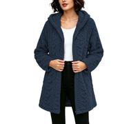 Chaqueta de forro polar con capucha para mujer, abrigo de invierno con | Abrigo cálido de sherpa con textura de punto trenzado con cremallera frontal y capucha de longitud media